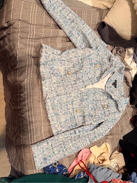 Saks Fifth Avenue Other - Saks Fifth Avenue Light Blue Tweed Jacket with White and Green Accents